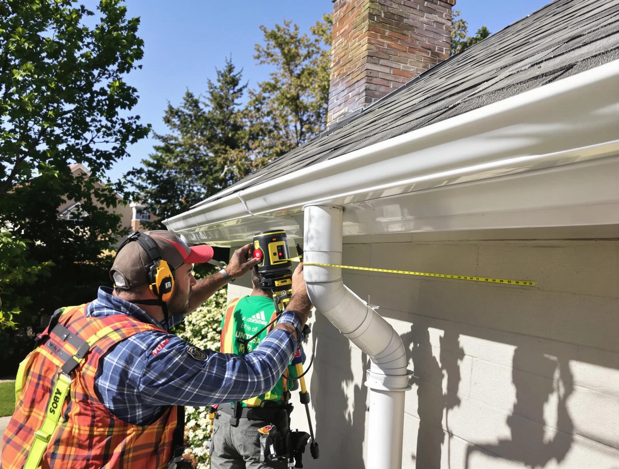 Lakewood Roofing Company installing downspouts at a property in Lakewood, OH
