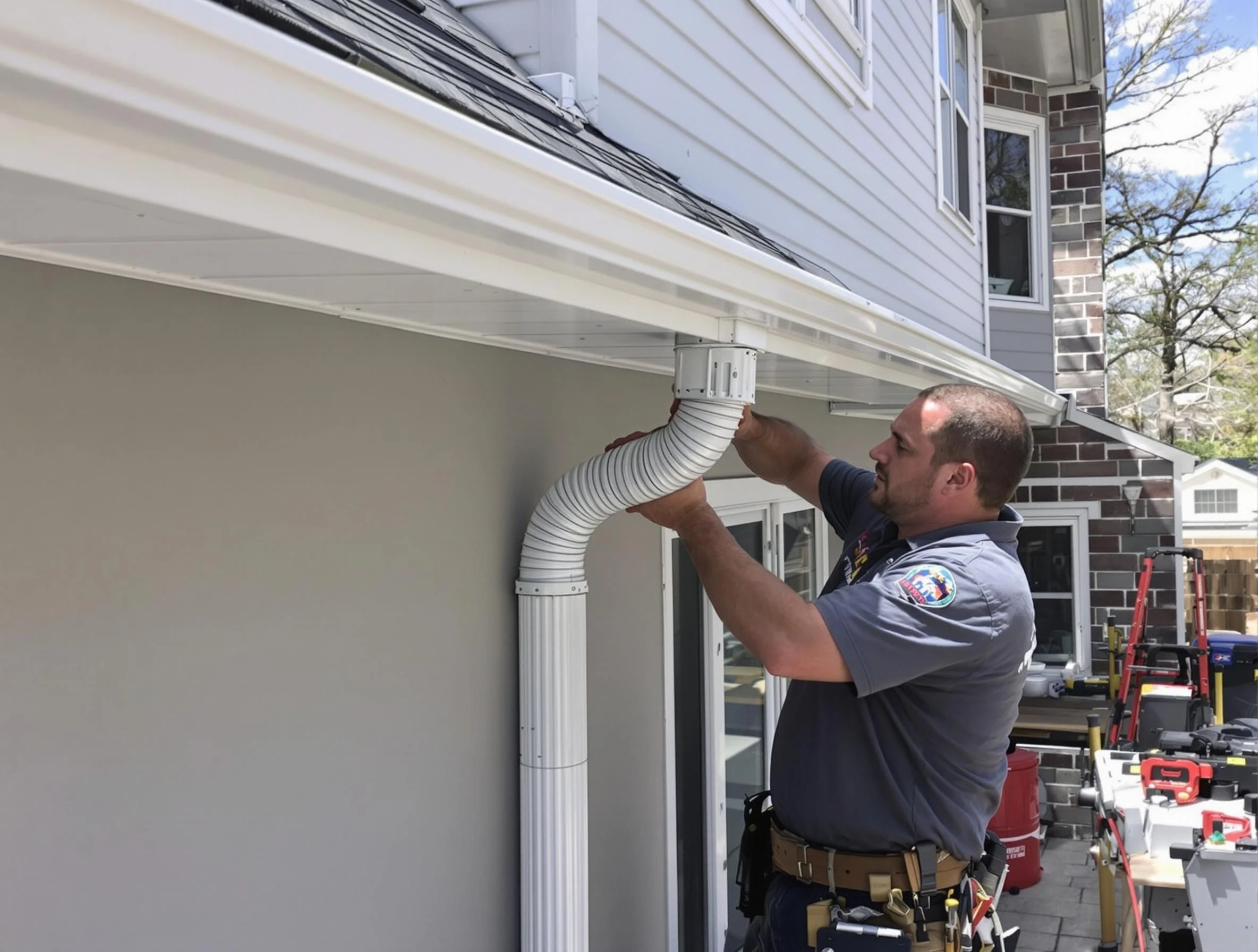 Downspouts installed by Lakewood Roofing Company to guide water away in Lakewood, OH