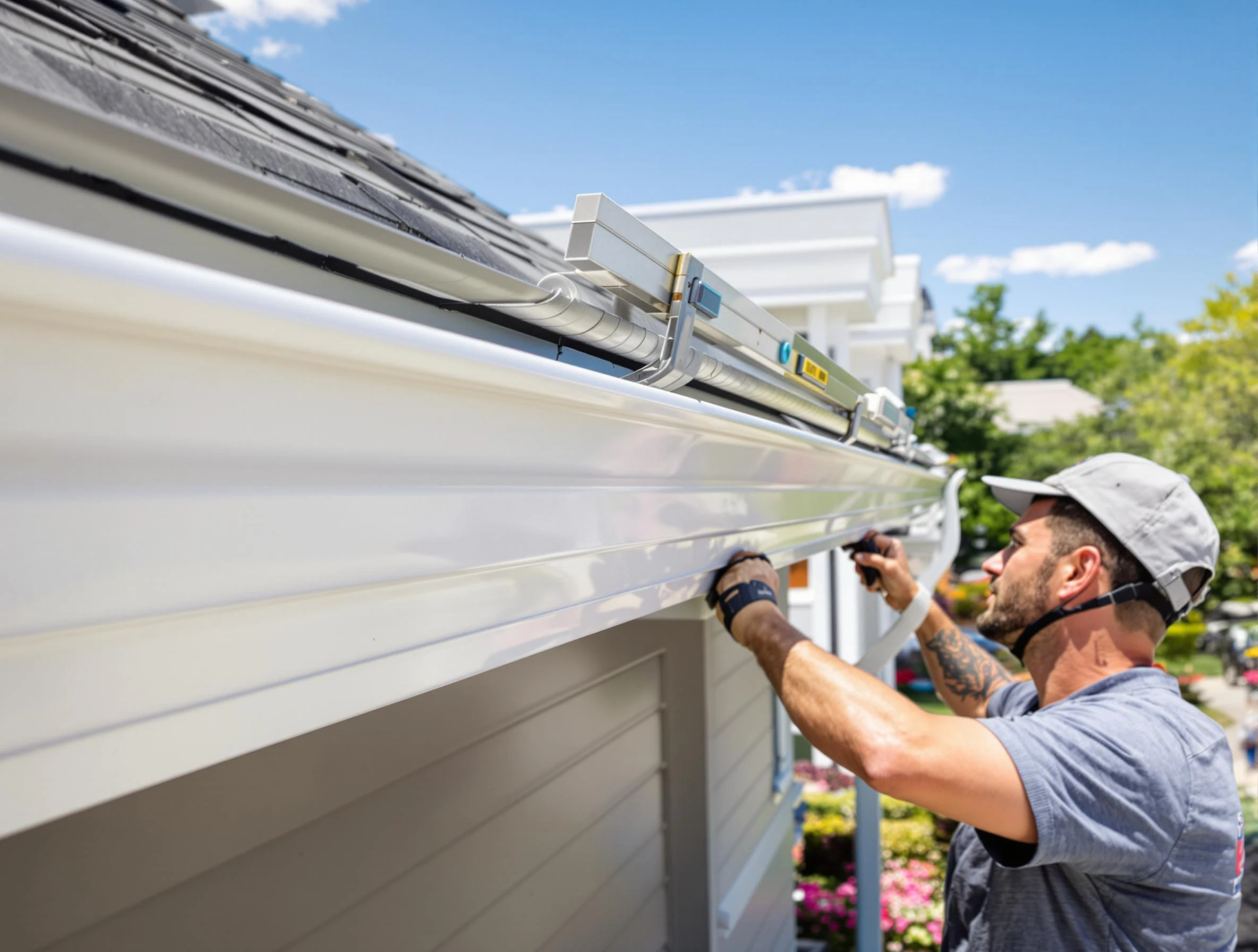 Newly installed gutters by Lakewood Roofing Company for a home in Lakewood, OH