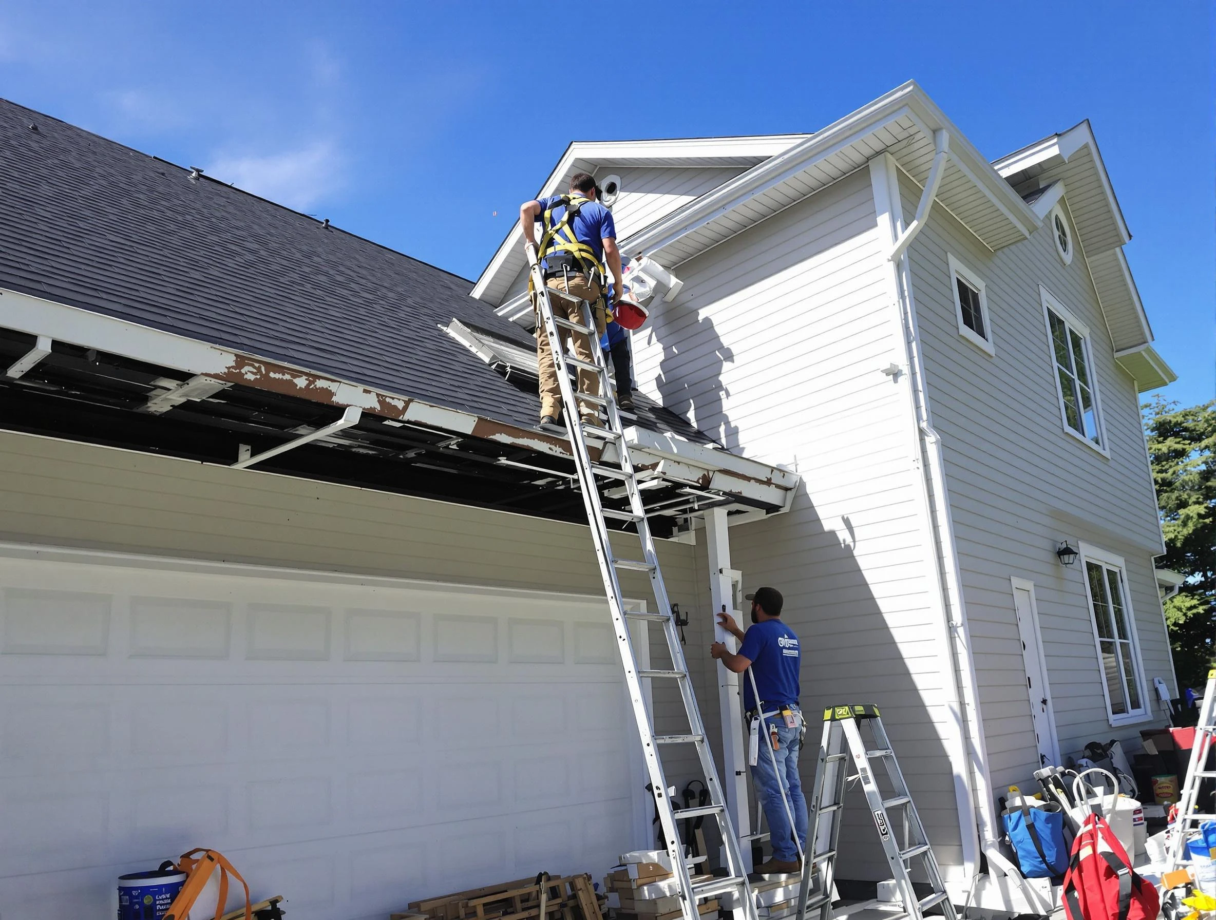 Newly replaced gutters by Lakewood Roofing Company in Lakewood, OH